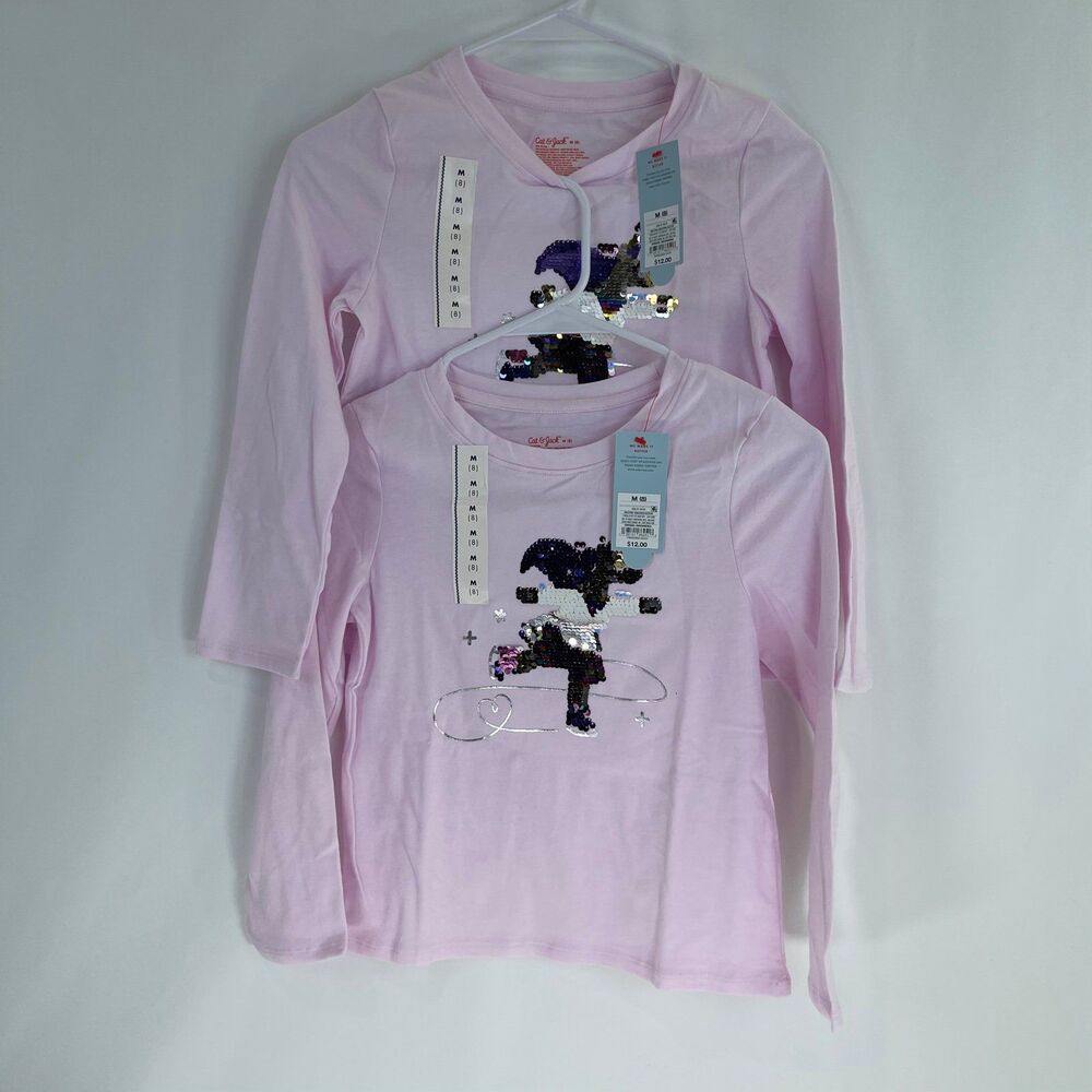 Cat & Jack Pink Long Sleeve Tee w/ Graphic Design | 2 Pack | Girl's 8 (M) | NWT